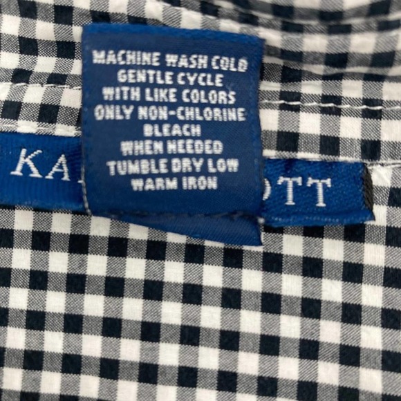 Karen Scott Black and White Gingham 3/4 Sleeve Button Front Collared Top - Picture 8 of 8